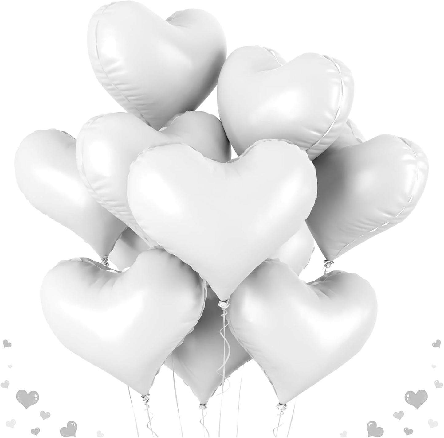 20 Inch White Heart Balloons, 10 Pcs White Heart Shaped Foil Balloons, Wedding Love Helium Balloon for Valentine Bridal Shower Anniversary Bachelorette Birthday Party Decorations