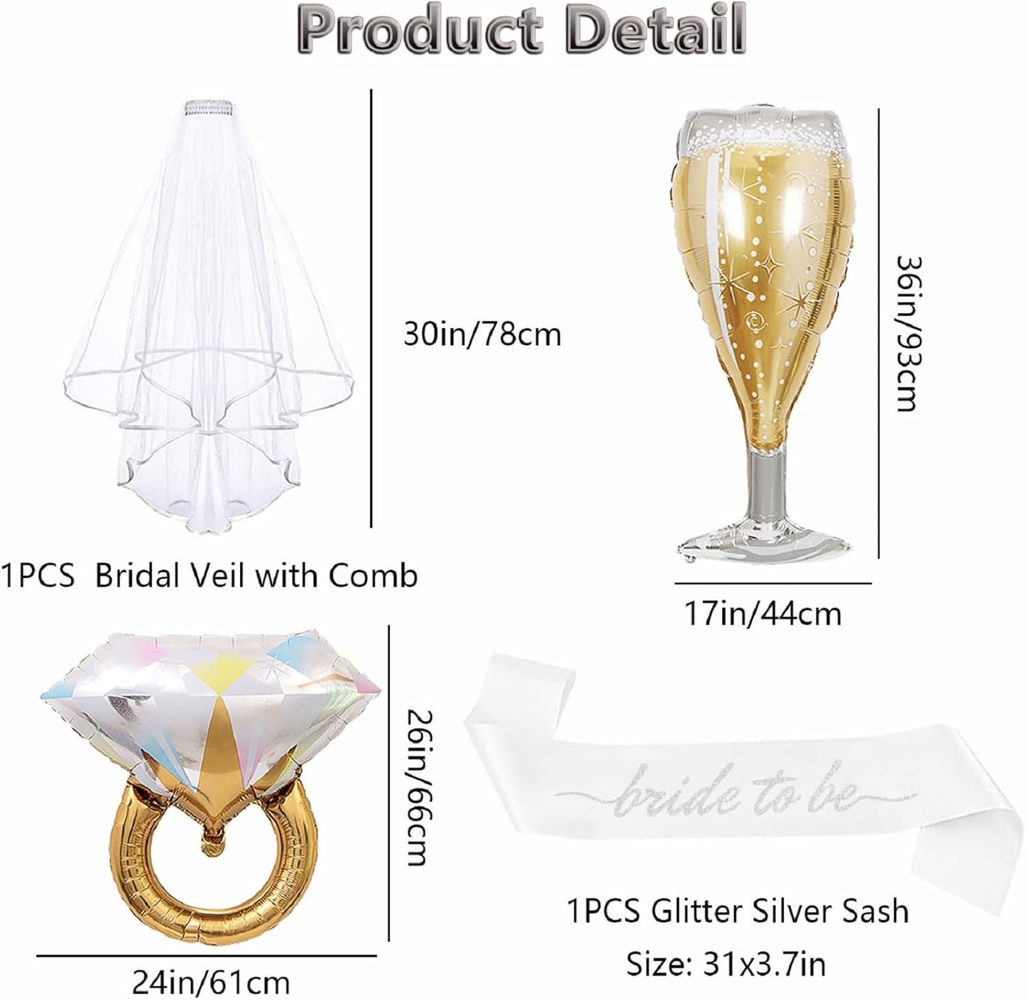 4PCS Bachelorette Blue Sash and Veil for Bride Party, Bride To Be Accessories for Bridal Shower Engagement Wedding