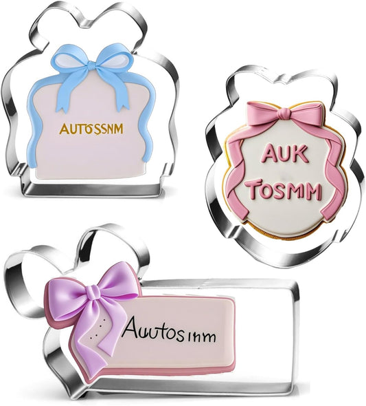Large Plaque Cookie Cutter Set with Bow- 4 Inch-Square, Oval, Retangle-Dishwasher Safe - Perfect for Baby Shower, Birthday, Wedding, Graduation, and Holiday Cookies