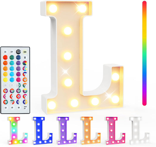 Pooqla Colorful Light Up Letters with Remote, Upgraded 35 Colors LED Marquee Letters, RGB Lighted Letter for Girls Teenager Gift, Birthday, Party, Wedding, Night Light, Room, Bedroom Decor, Letter L