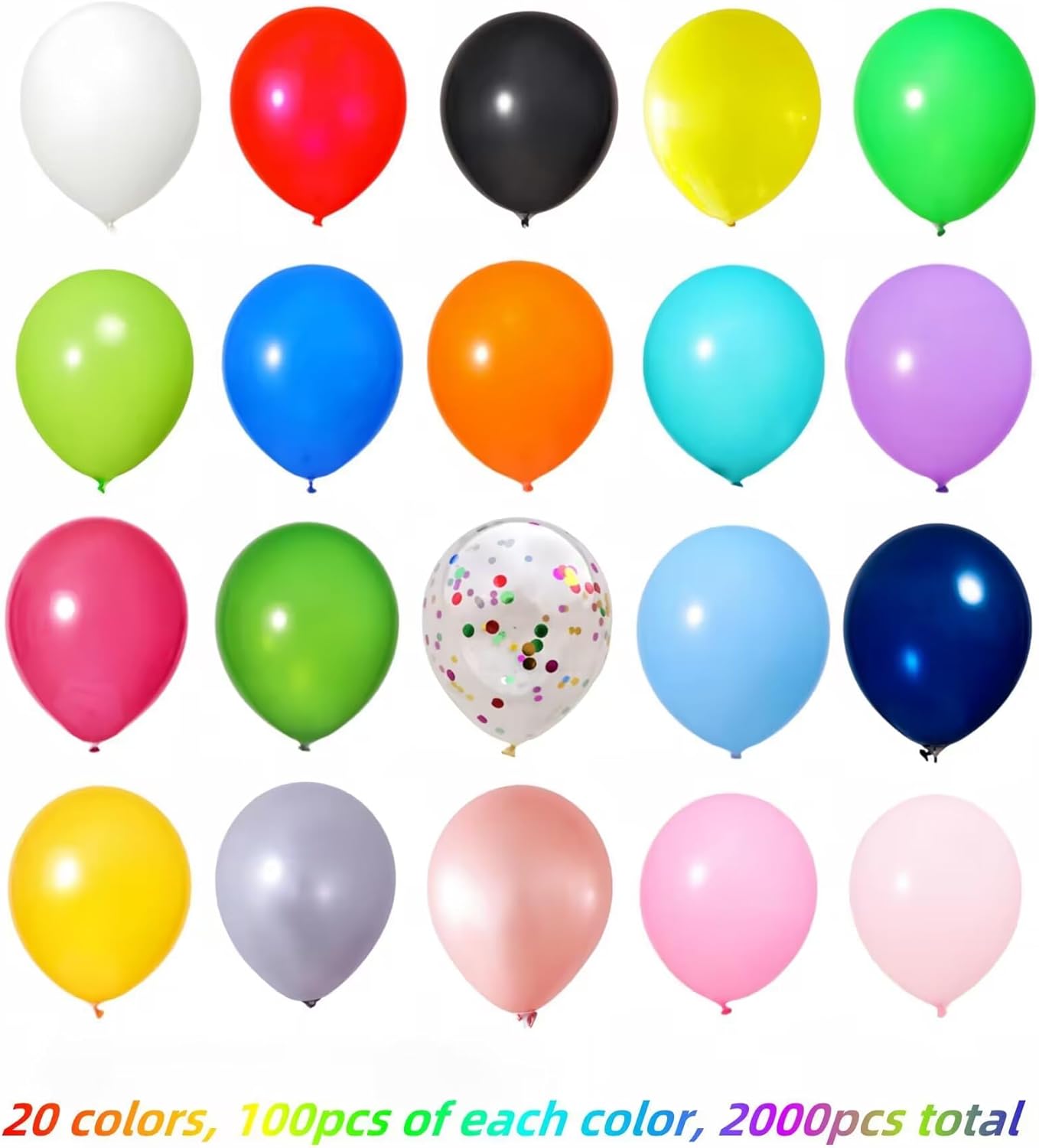 2000 Pcs Balloons Bulk 12 inch Assorted Colors Rainbow Latex Balloon 12 Colors, for Wedding, Graduation, Birthday Party Various Event Decorations