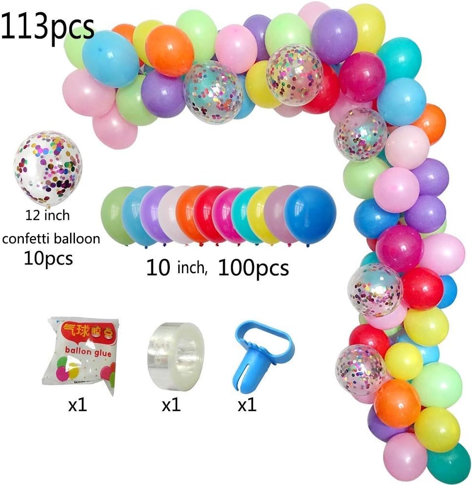 DIY Balloon Arch & Garland Kit, 113Pcs Party Balloons Decoration Set, Colorful Confetti Balloons & Colorful Latex Balloons for Baby Shower, Wedding, Birthday, Graduation, Anniversary Organic Party
