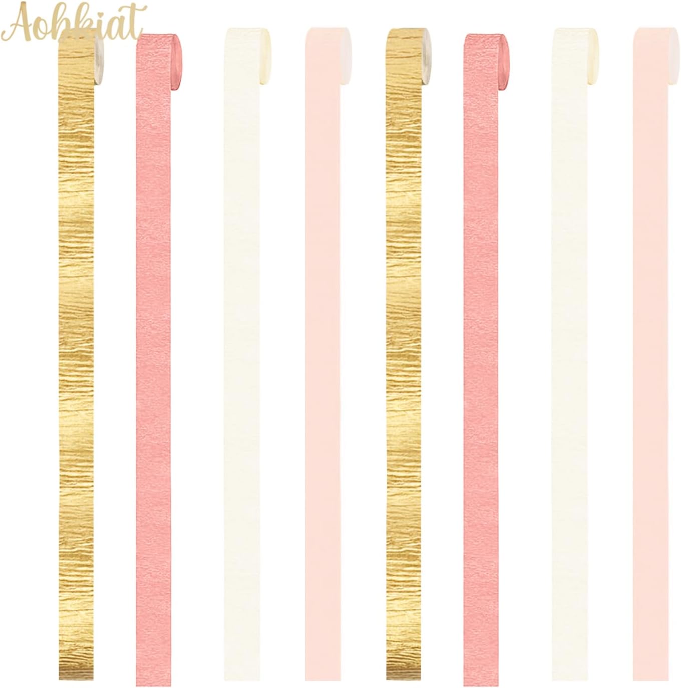AOBKIAT Wedding Party Decorations, 8 Rolls Pink Gold Crepe Paper Streamers for Wedding, Bachelorette, Birthday, Baby Bridal Shower, Valentines Day Party Backdrop Decorations, 82ft Long