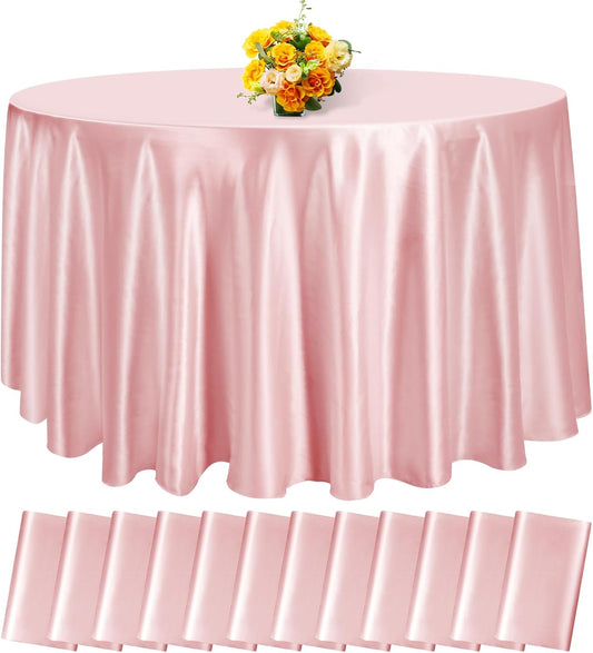 12 Pack 120 Inch Rose Gold Satin Tablecloth - Premium Bright Silky Round Tablecloth Overlay Smooth Fabric Table Cover, Table Decoration for Wedding Party Banquet Events Restaurant Kitchen Dining