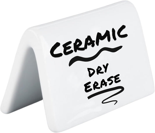 Double Sided Ceramic Dry Erase Table Tent Sign White - 3-1/2"x2" - Reusable Tabletop Setting. Great for Wedding, Birthday, Picnic, Banquet, Buffet, Bakery, Party, Events, Message Board - 12 PK