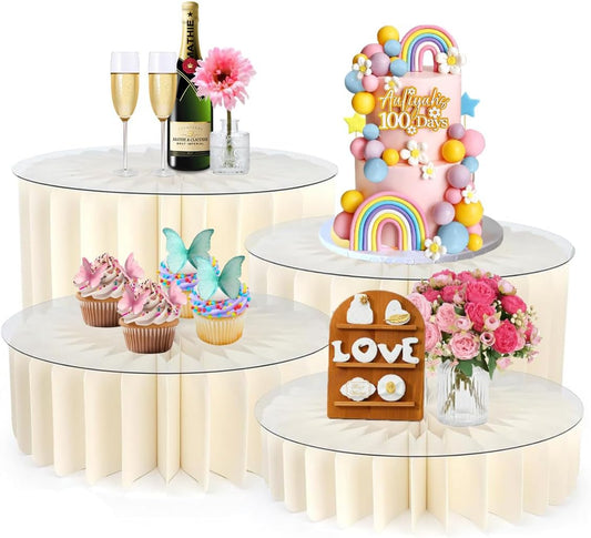 Albassa 4 PCS Buffet Risers Food Risers for Buffet Table Foldable Cardboard Food Display Stands with PVC Plates for Party Wedding Show Catering Desserts Jewelry (White, 4 PCS)