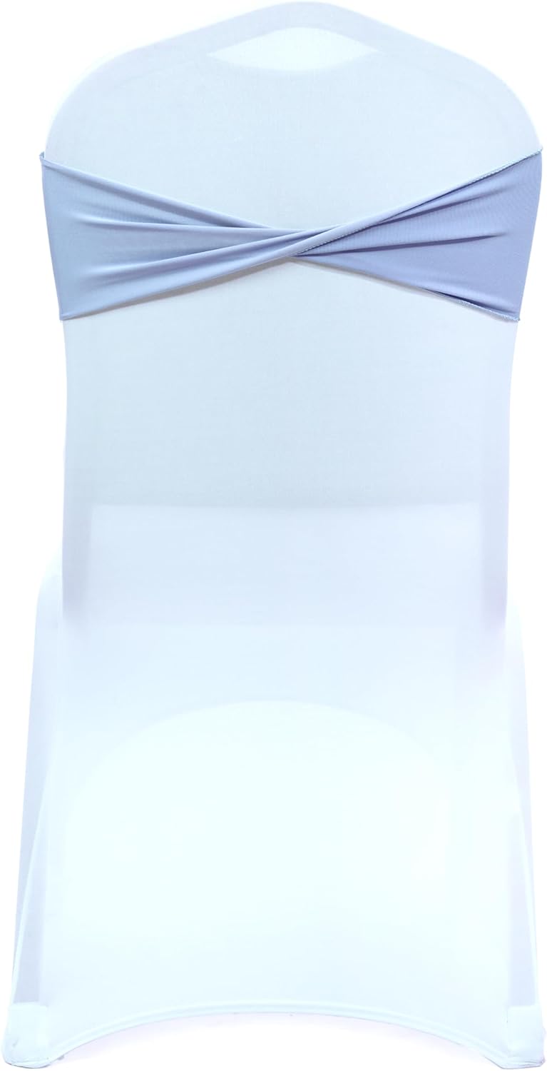 MDS Pack of 25 Spandex Chair Sashes Bows Elastic Stretch Dining Chair Bands Ties Without Slider Buckle Universal fits for Wedding Baby Shower Birthday Party Banquet Event Decoration - Baby Blue