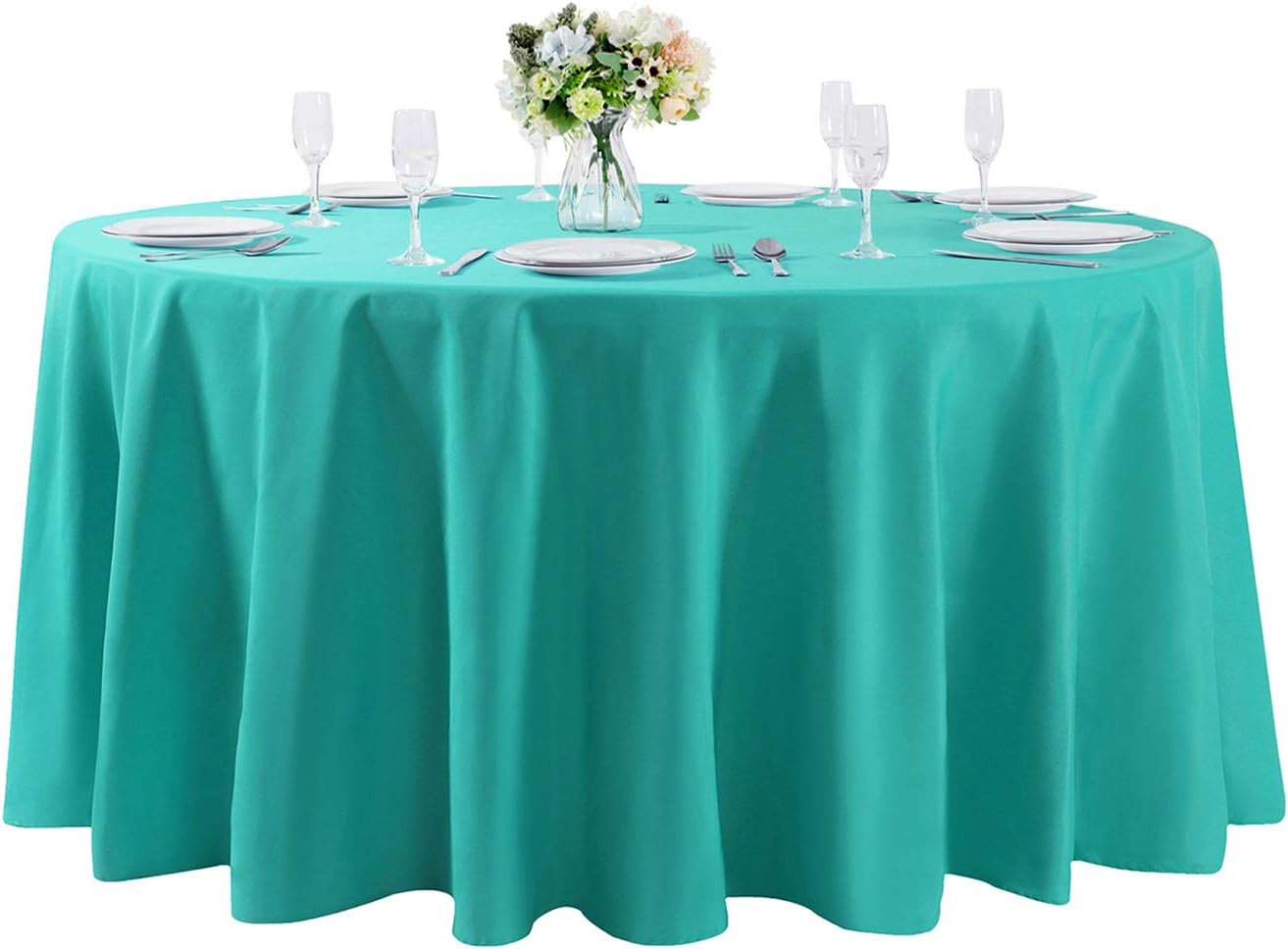 108 inch Round Tablecloth Washable Polyester Table Cloth Decorative Table Cover for Wedding Party Dining Banquet（108 inch,Turquoise）
