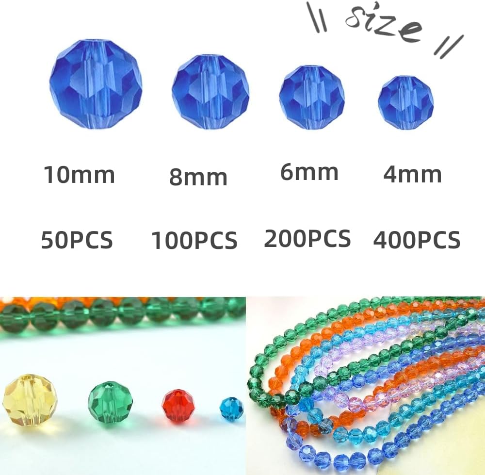 200 PCS 6mm Crystal Glass Beads Round Multiple Faceted Loose Spacer Glass Beads for DIY Handcrafte Bracelet Necklace Earring Jewelry Making(Gold Champagne)