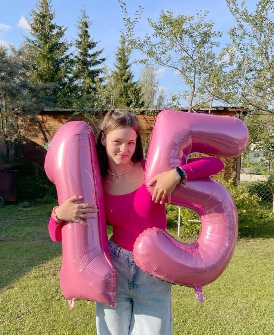 Pink 40 Inch Large Number 5 Birthday Balloon, Five 5th 15 25 35 50 55 Birthday Celebration Decorations, Foil 5 Mylar Helium Number 5 Balloons Girl Boy Anniversary Party Supplies