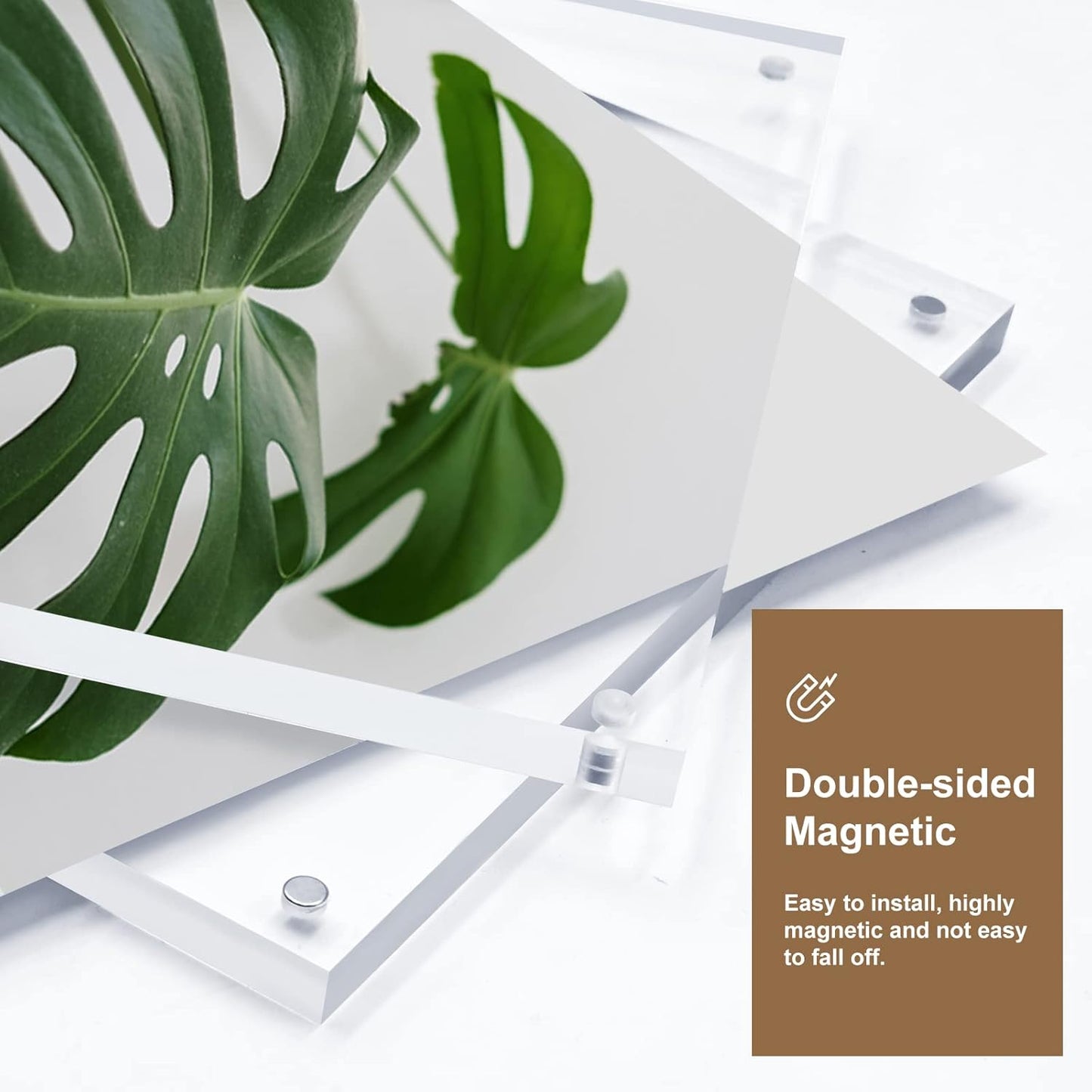 Egofine 3.5x5 Acrylic Frames 2 Pack, 20mm Thicker Frameless Clear Picture Frames, Double Sided Magnetic Picture Frames, Free Standing Desktop Display