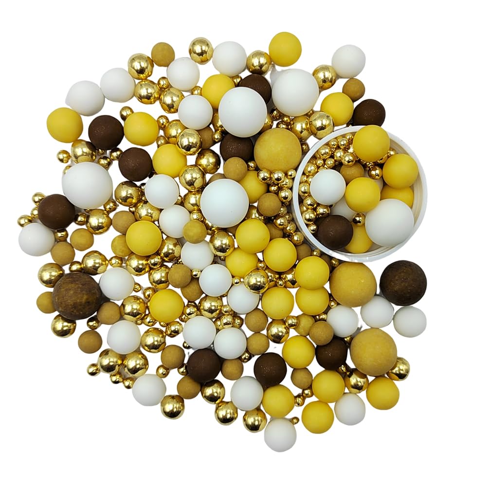 Edible Pearl Sugar Sprinkles Brown Yellow White and Gold Candy Mixing Size Baking Edible Cake Decorations Cupcake Toppers Cookie Decorating Celebrations Wedding Valentines Easter Halloween Christmas Supplies 120g/ 4.23oz