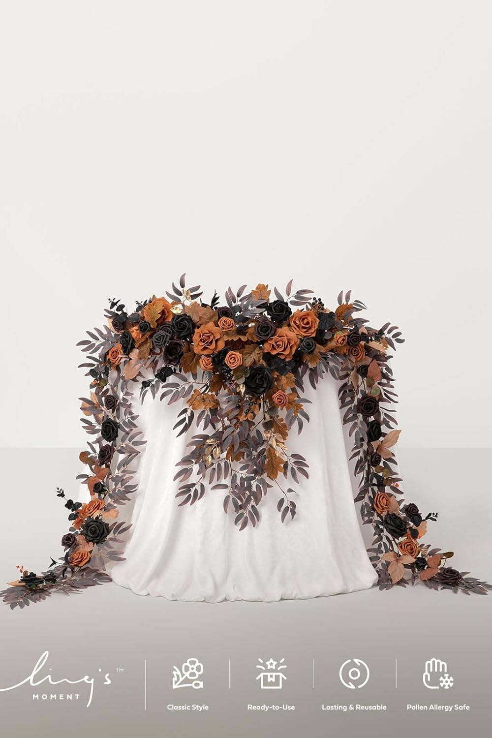 Ling's moment 9FT Eucalyptus and Willow Leaf Flower Garland, Handcrafted Wedding Sweetheart Table Centerpieces, Head Table Decor, Arch Backdrop Decorations for Wedding | Halloween Black & Orange