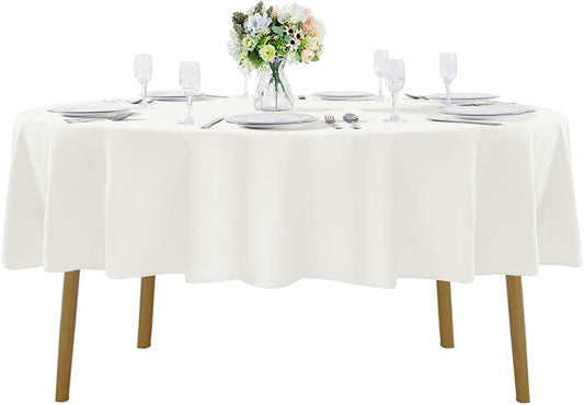 120 inch Round Tablecloth Washable Polyester Table Cloth Decorative Table Cover for Wedding Party Dining Banquet（12 Pack 120 inch,Ivory）