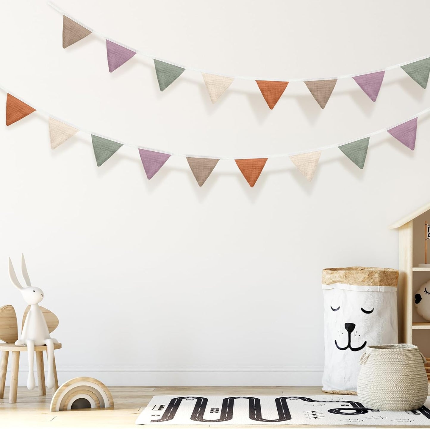 Oudain 15.5 ft Pennant Banner Flags, 2 Pcs Nursery Garland Triangle Bunting Flag Baby Banner for Nursery Decor Baby Birthday Boho Wedding Shower Party Event, Each 7.75 ft(Rich Color)