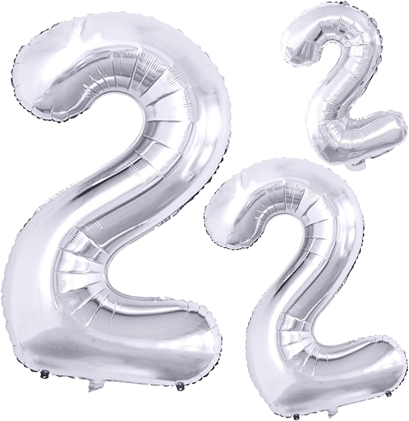 GOER Silver Number 2 Foil Balloons,Huge Number Balloons for 2nd 22nd Birthday Party Supplies Anniversary Decorations(3 pcs,42 inch,32 inc,16inch)