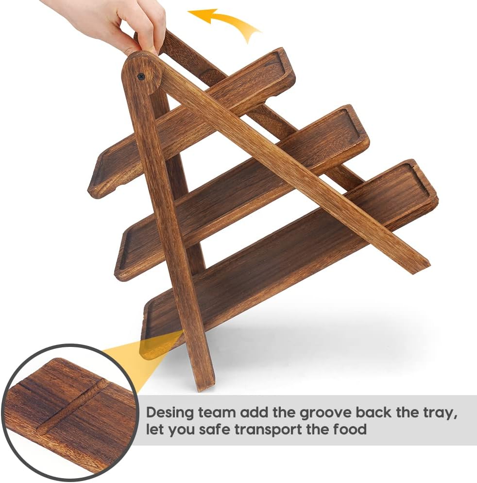 Manspdier Wood 3 Tier Serving Tray Three Tiered Serving Stand, Rectangle Serving Platter Wooden Farmhouse Tiered Tray, Party Serving Brown decorative tray tray decor