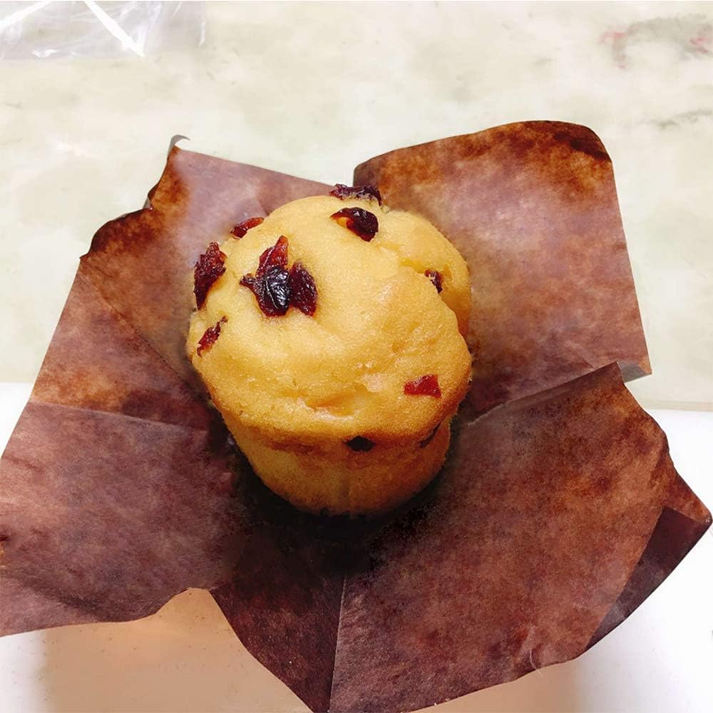 150pcs Tulip Cupcake Liners Baking Cups Muffin Liner Grease-Proof Paper Cupcake Wrappers for Wedding, Birthday Party, Standard Size (Golden Printed, Brown)