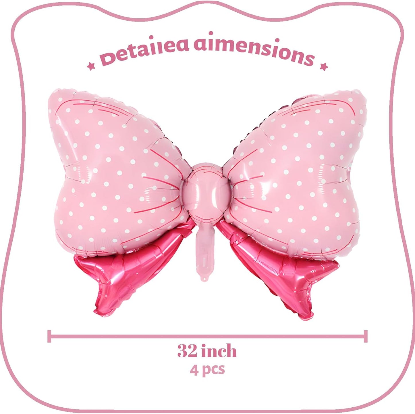 36 Inches Bow Foil Balloon Huge Bowtie Pink Balloon for Baby Shower, Wedding, Kids Theme Party Decoration (Pink 7)