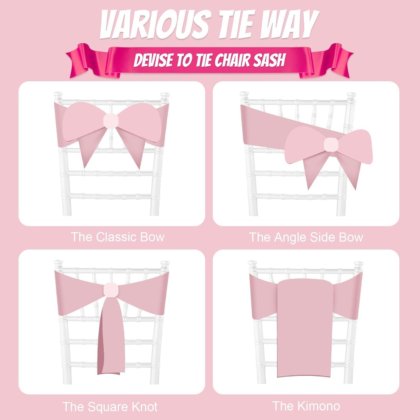 10 PCS Rose Gold Satin Chair Sashes Bows Universal Chair Ribbon Ties Back Sash for Wedding Party Reception Events Banquets Hotel Event Chair Cover Decoration (7x108 inch)