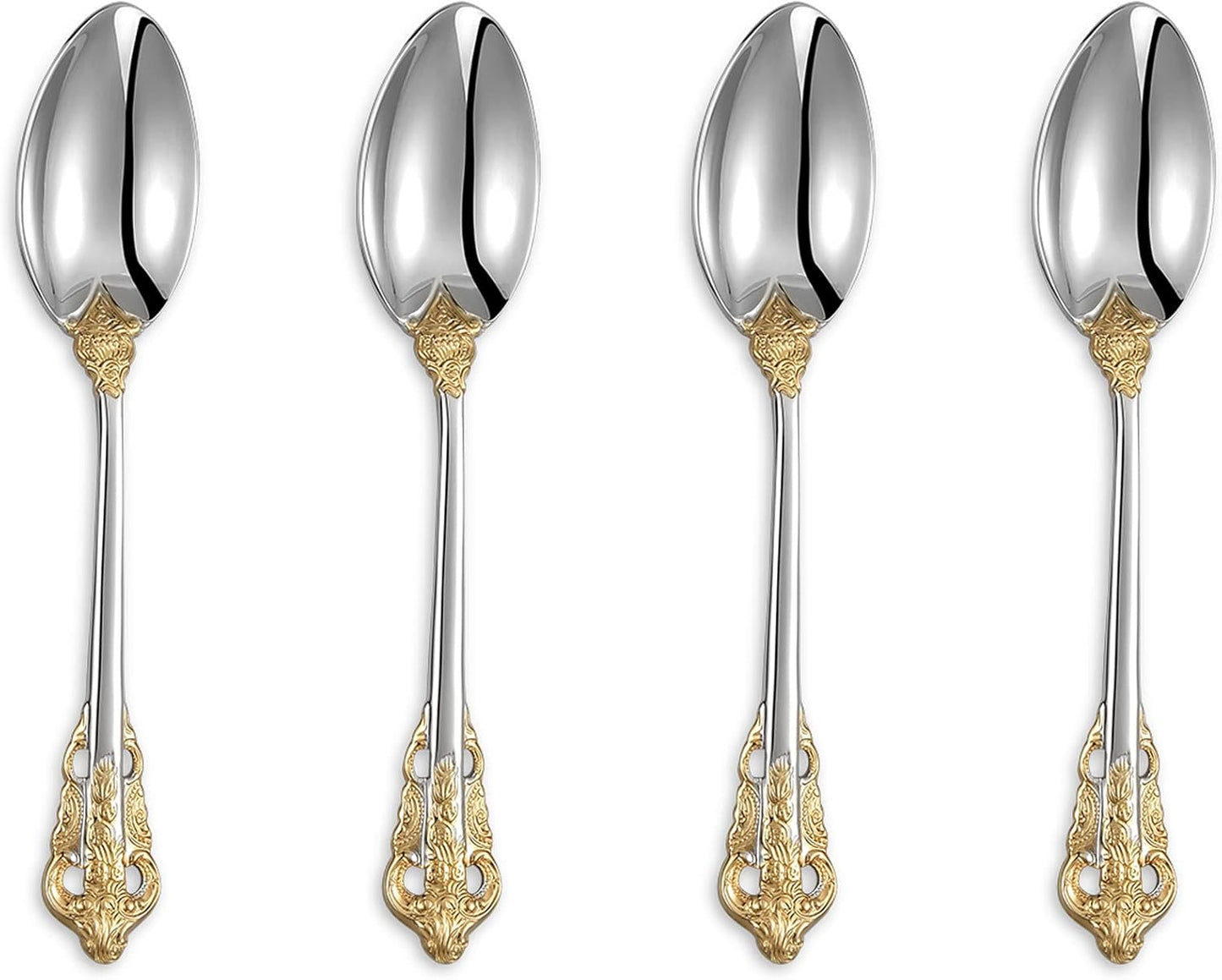 KEAWELL Luxury 6.3" Teaspoons, 18/10 Stainless Steel, Gorgeous Small Spoons, Stirring, Mixing, Sugar, Cake, Dessert Spoons, Mini Antipasto spoons (Gold Accent)