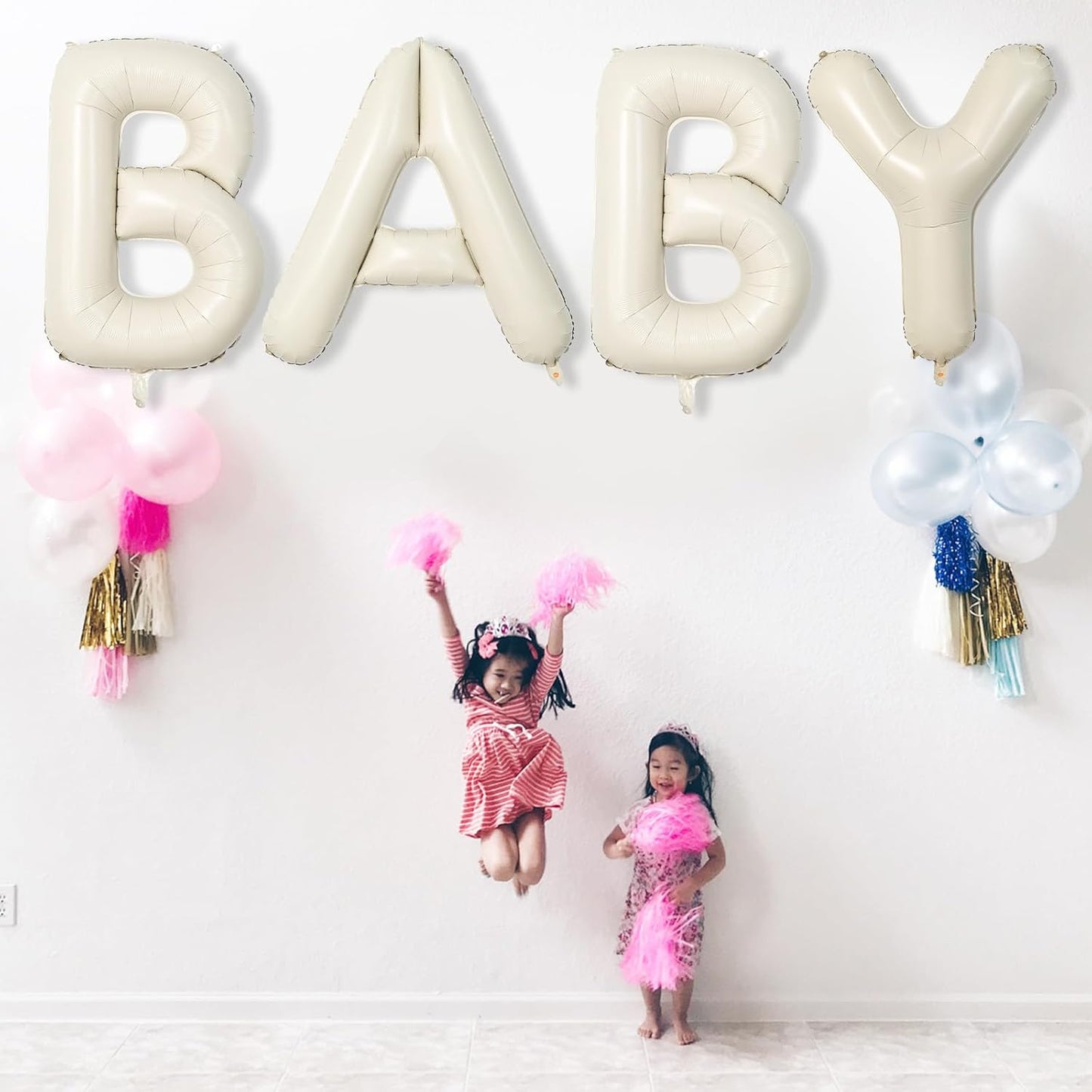 Giant Alphabet S Foil Balloons, Nude Cream White Custom Mylar Letters Balloon Birthday Decor, 40 Inch Helium Self Inflating Beige S Name Balloons Letter for Girls Baby Shower Party Decoration Supplies