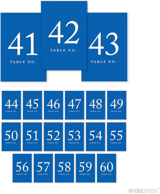 Andaz Press Royal Blue Table Numbers 41-60, 4x6-Inch Table Number Cards, Perfect for Wedding, Restaurant, or Classroom Use