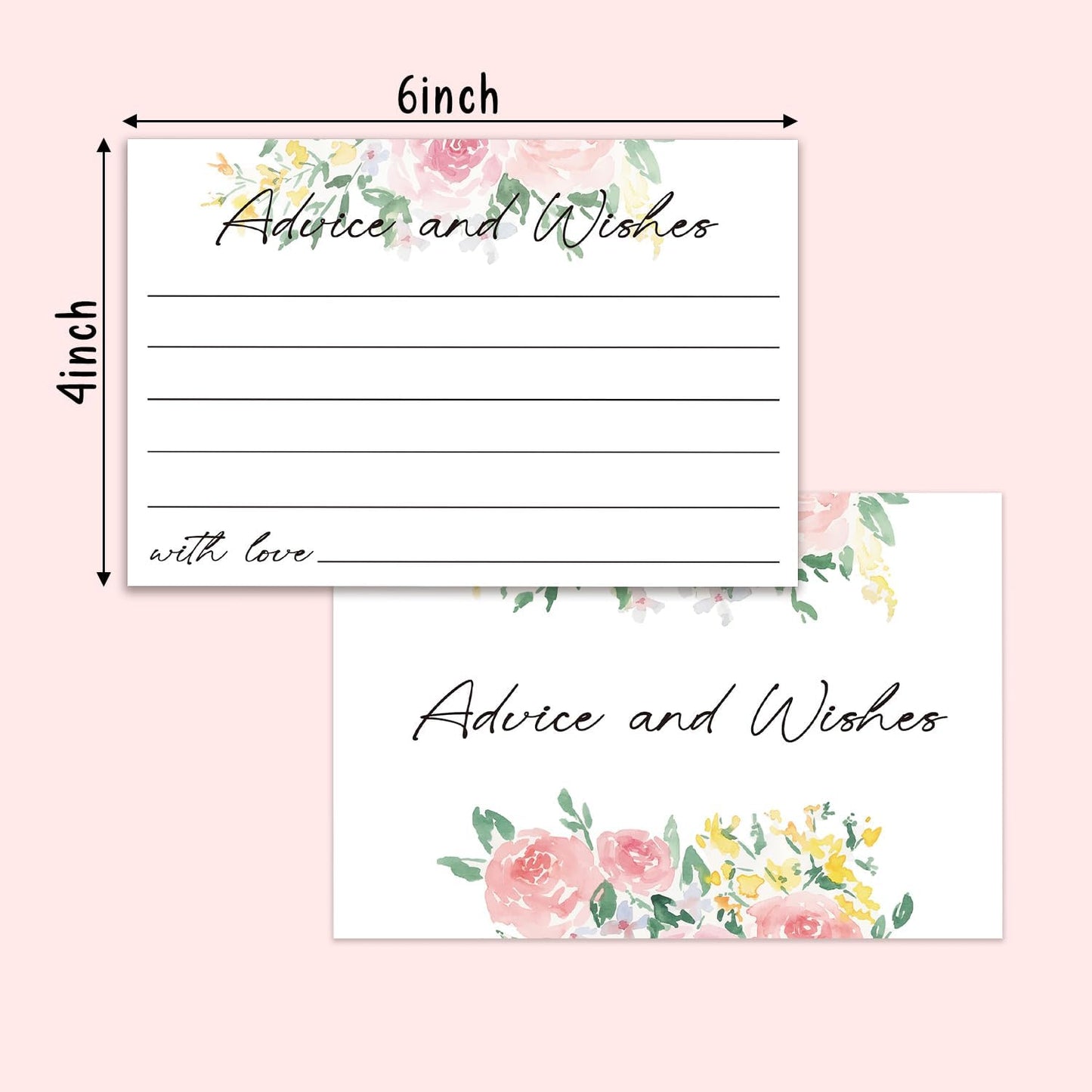 Floral Advice and Wishes Cards, Double-sided Blank Cards Suitable for Weddings, Bridal Showers, The Bride and Groom, Mr and Mrs, Engagement Party, Baby Shower, Pack of 25-04