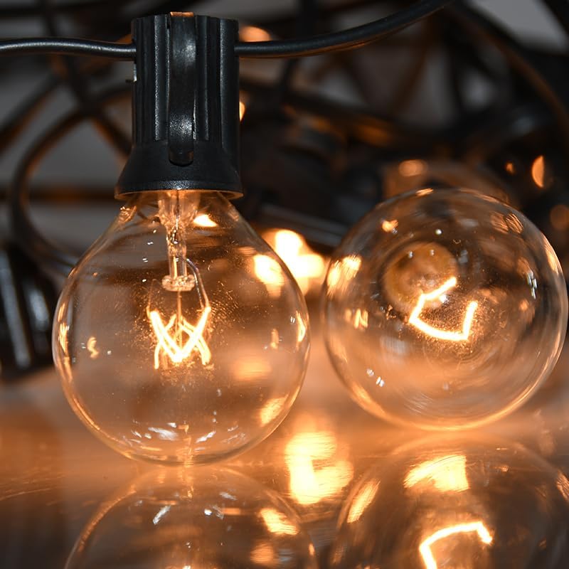 SUNSGNE 100Ft Patio String Lights Waterproof G40 Outdoor String Lights with 105 Clear Edison Bulbs, Globe Bulb Lights for Indoor Outdoor Commercial Decor, E12 Base, Black Wire