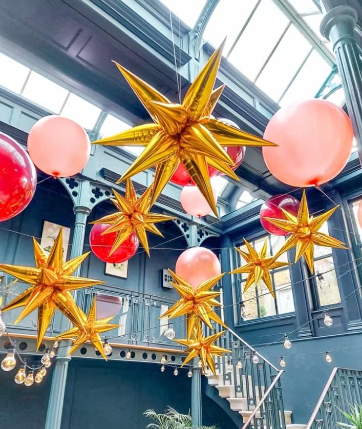 3pcs 26inch 3D Explosion Star foil Balloon, Gold Foil Star Burst Cone Balloons for Birthday Wedding New Year Party Event