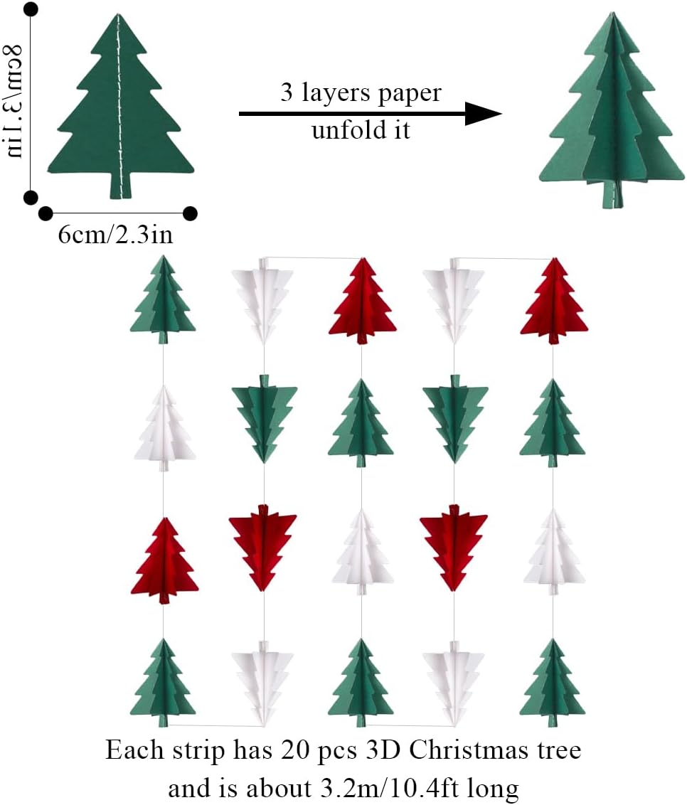 Red White Green Christmas Decorations - 23pcs Tissue Paper Flowers Pom Poms Tassel Garland Banner 3D Christmas Tree Paper Streamers Birthday Party Decorations For Home Indoor Outdoor Hanging Decor