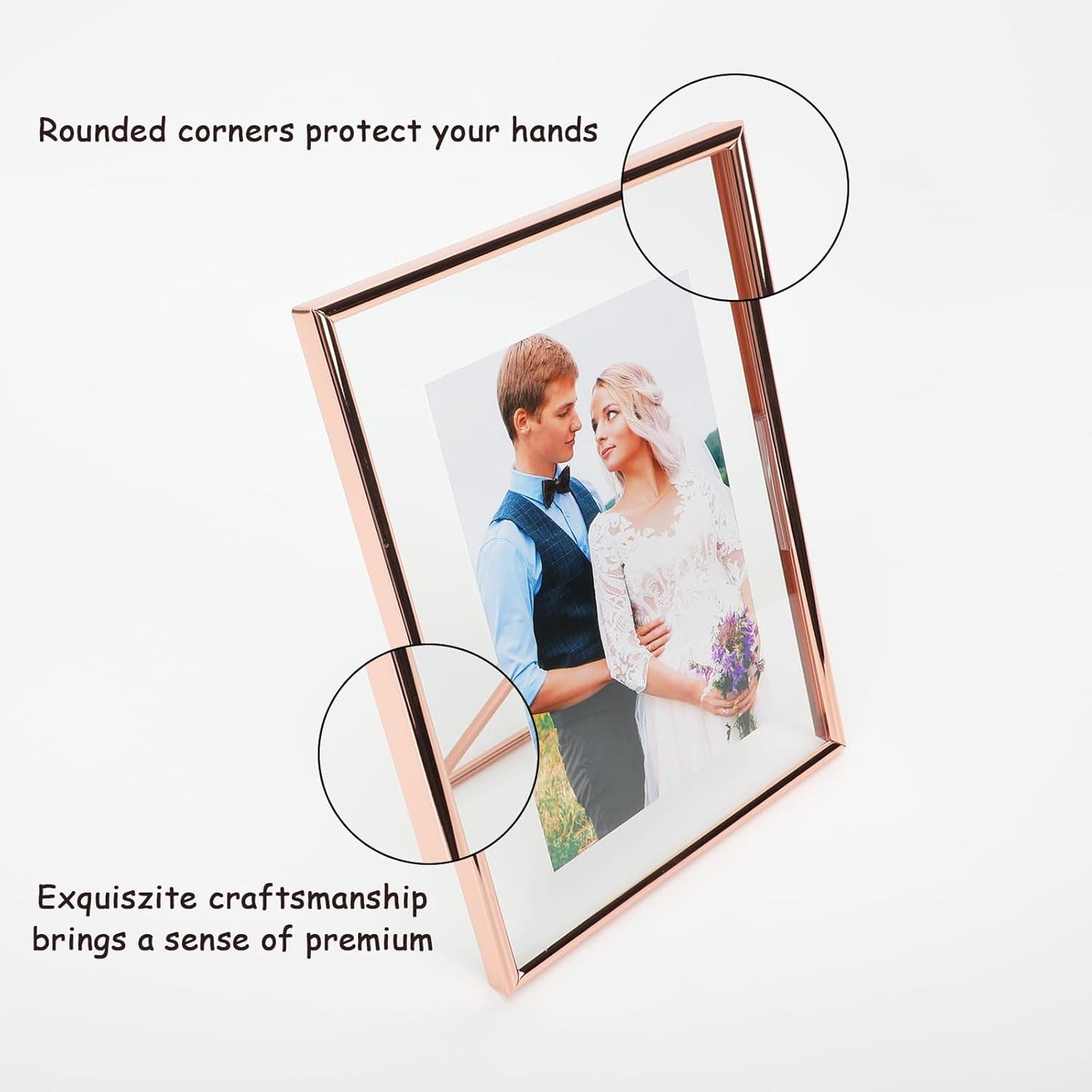 6"x8" Rose Gold Heart Floating Frame, For Picture 5x7,4x6,3x5, Tabletop Shelf Photo Frame, Classy For Thanksgiving, Home or Wedding Decoration