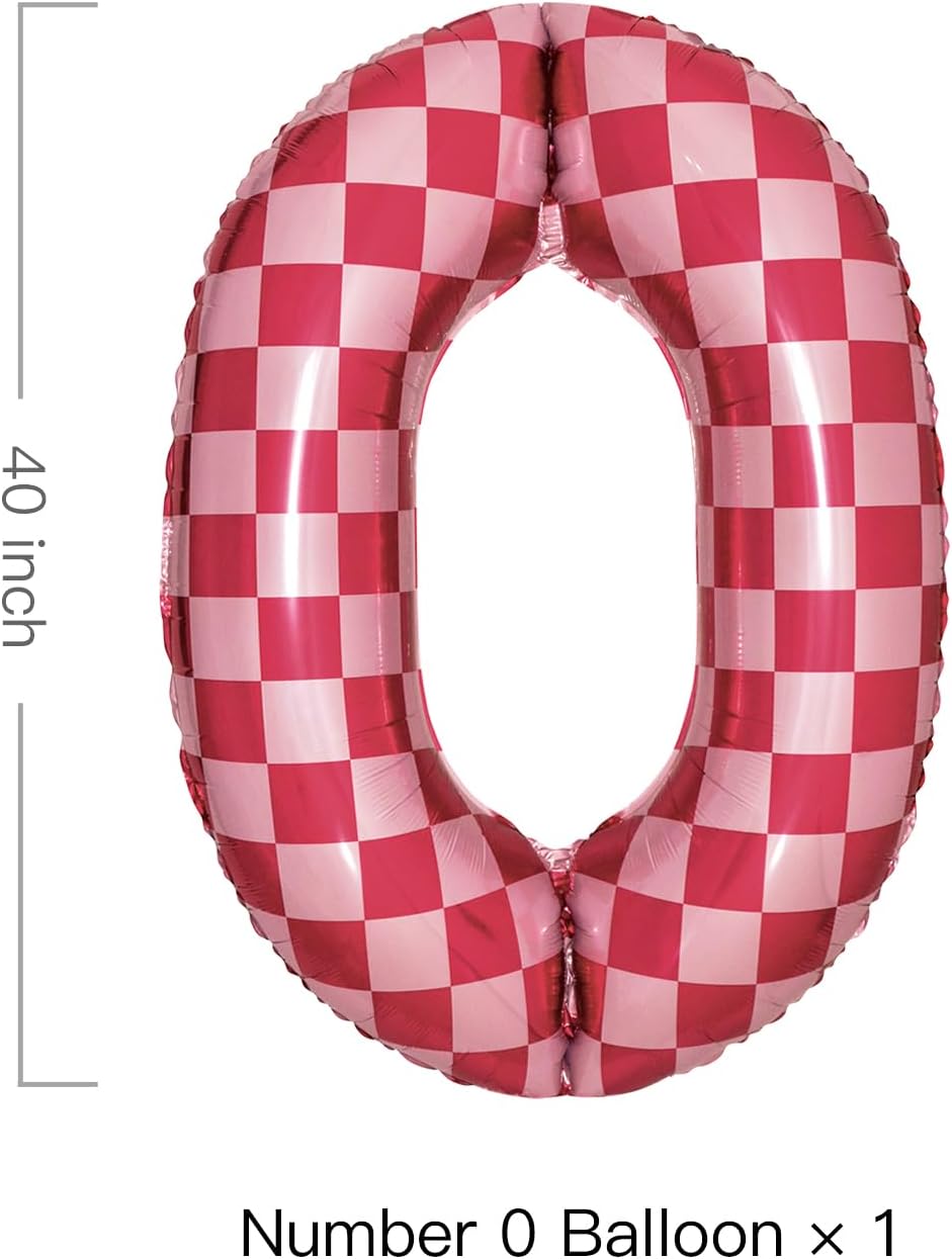 40 Inch Pink Checkered 0 Balloon Large Hot Pink Number Balloons for Girls Pink Birthday Decorations Pink Number 0 Balloon
