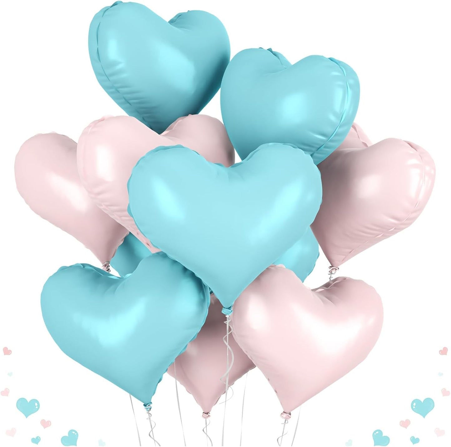 20 Inch Blue Pink Heart Balloons, 10 Pcs Baby Pink Heart Shaped Foil Balloons, Blue Love Helium Balloon for Valentines Day Bridal Shower Anniversary Wedding Birthday Party Decorations