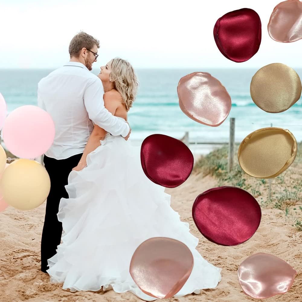 Silk Rose Petals 200PCS Flower Girl Petals Flower Petals for Wedding Cake Table Centerpieces Romantic Night Scatter Petals (Burgundy Gold Pink)