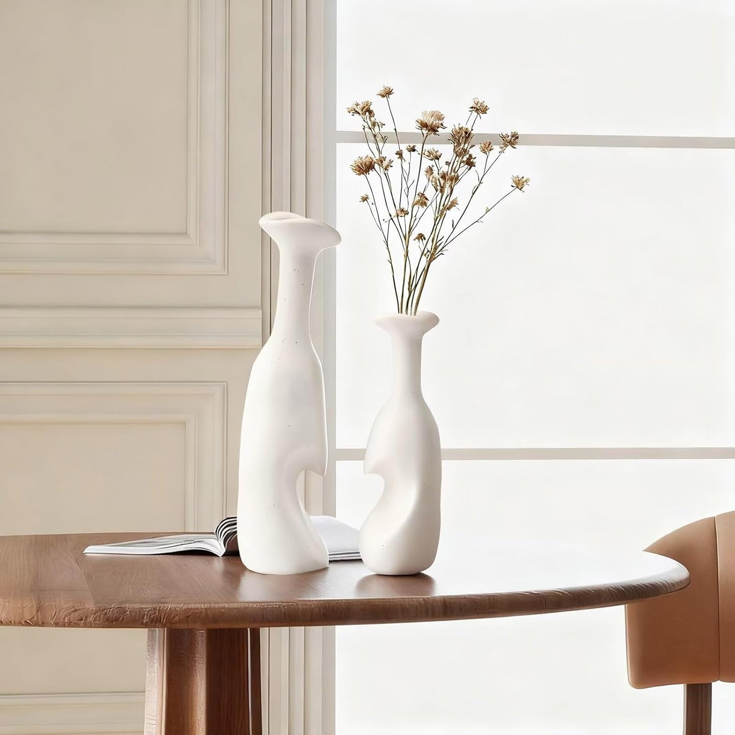 Heart Shaped Small Ceramic Vases Set of 2 Home Decor Boho Vase Modern Matte Flower Vase Minimalist Decorative Vase for Wedding Gift Dining Coffee Table Book Shelf Office Décor