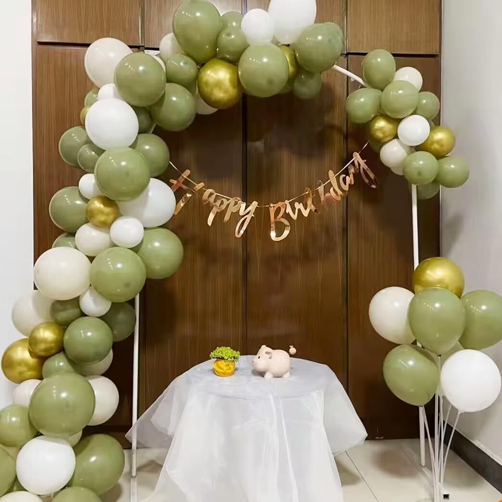 300 Pack Sage Green Gold and White Balloons 5 Inch Latex Green White Metallic Gold Bulk Small Balloon Arch Garland Kit for Birthday Wedding Bridal Baby Shower Supplies Graduation Party Decorations