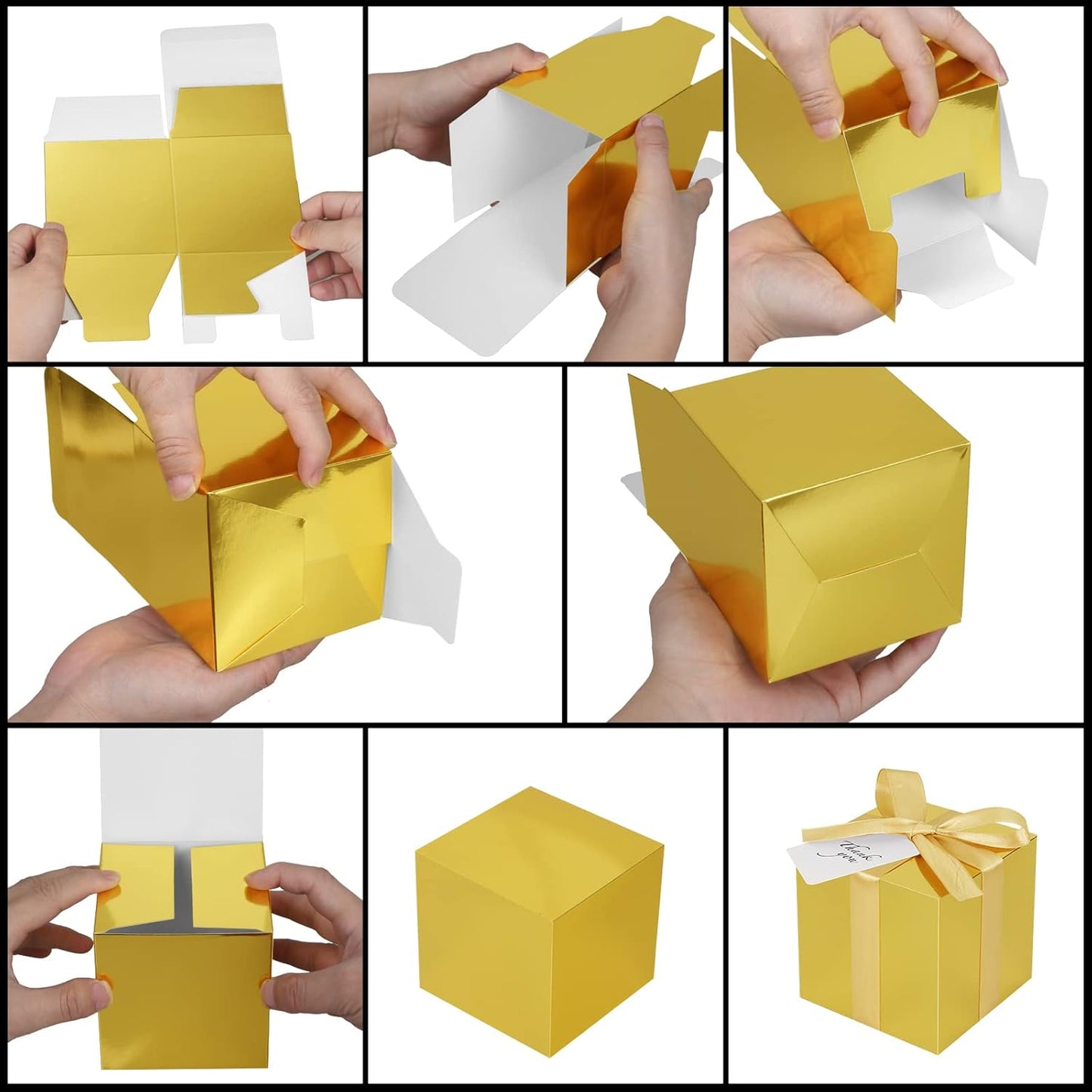 100 Pack Small Gift Boxes, 4x4x4 Inches Favor Boxes Gold Paper Gift Boxes with Lids for Presents, Crafting, Cupcake Boxes, Gifts, Candy Boxes for Wedding Party Bridal Shower Baby Shower Favors