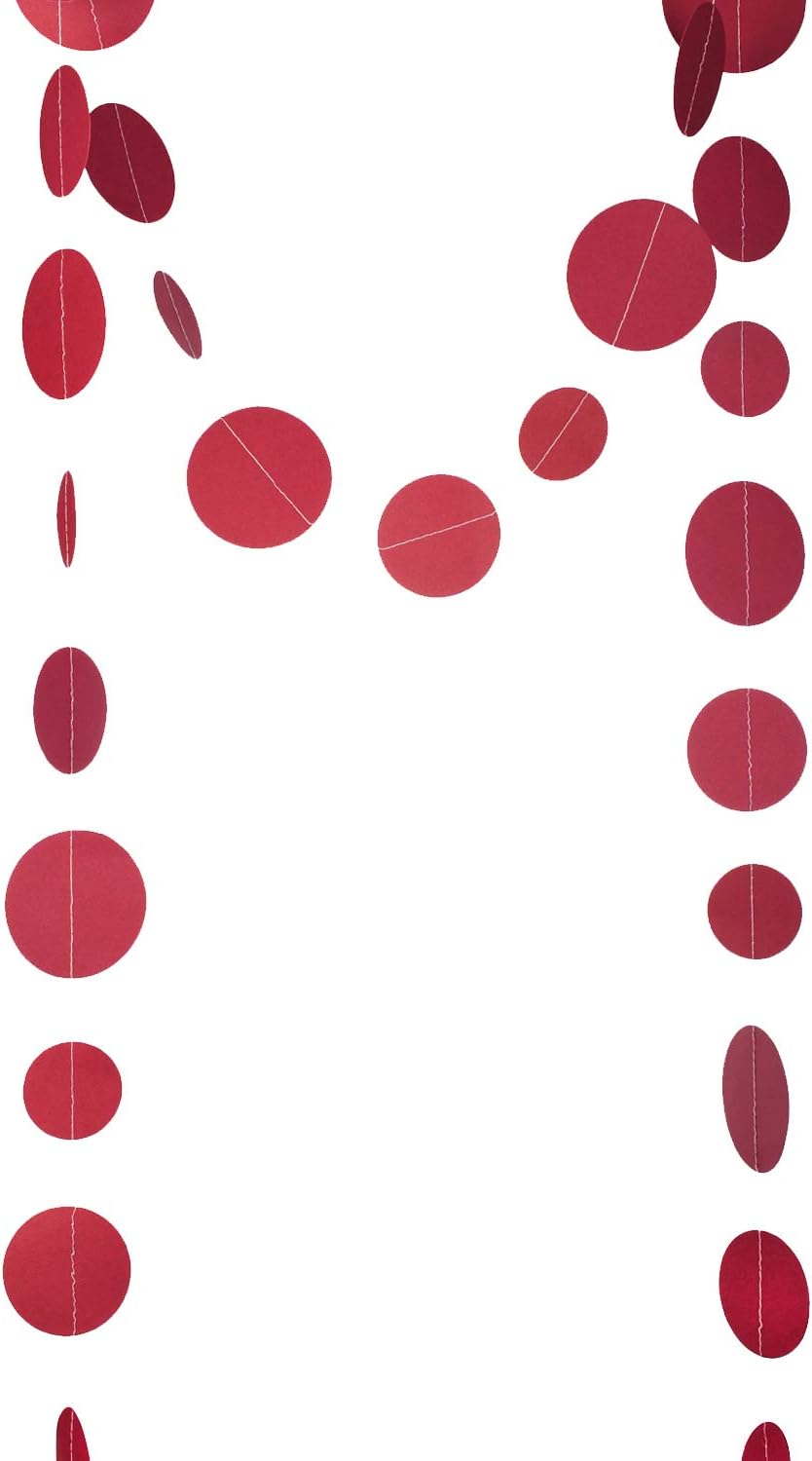 Burgundy Paper Garland Circle Dot Party Banner Wall Streamers Backdrop Ceiling Hanging Decorations, 20 Feet in Total