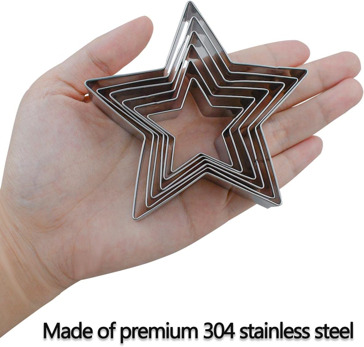 6 Pieces Star Cookie Cutters Set - Stainless Steel Five-Pointed Shaped Cutter, Biscuit Molds, Fondant Cake Cheese Cutter, Pastry Mold Bakeware Tools - Christmas Gifts (Assorted Sizes)