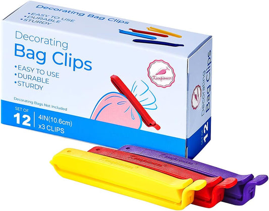 Keenpioneer Bag Sealing Clips for Food and Snack Storage, Decorating/Icing Bag Sealing Clips, 4inch, 12-Piece, 4-Color