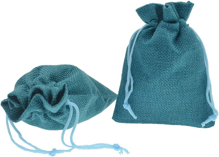 20Pcs Burlap Bags with Drawstring, 3.9 x 5.5 Inch Burlap Wedding Party Favor Bags Jute Jewelry Sacks Christmas Candy Gift Pouches (Peacock Blue)