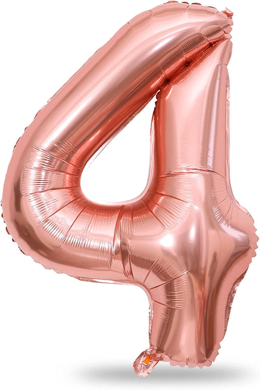 40 Inch Rose Gold Number 4 Balloon for Girls, Large Self Inflating Foil Number Balloons 0-9, Digit 4 Helium Balloons for Women 40th Anniversary 4th Birthday Engagement Party Decoration Supplies