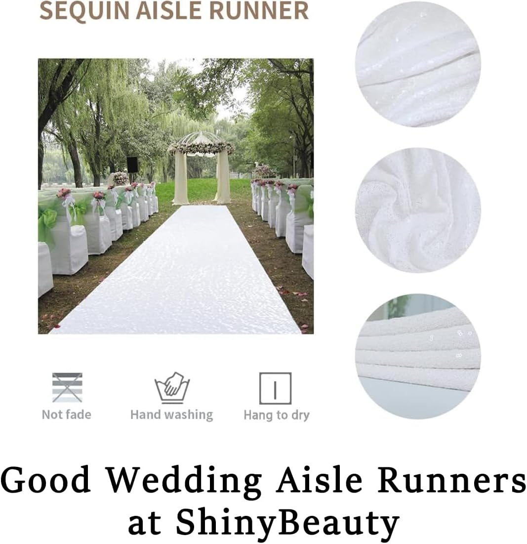 ShinyBeauty White Sequin Sparkle Wedding Aisle Runner 3FTx15FT Elegant Bridal Carpet for Indoor & Outdoor Ceremonies, Reusable Decor