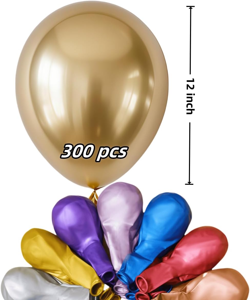 300 Pcs Metallic Chrome Balloons 12 Inch Colorful Party Balloon for Wedding Baby Shower Christmas Birthday Party Decoration