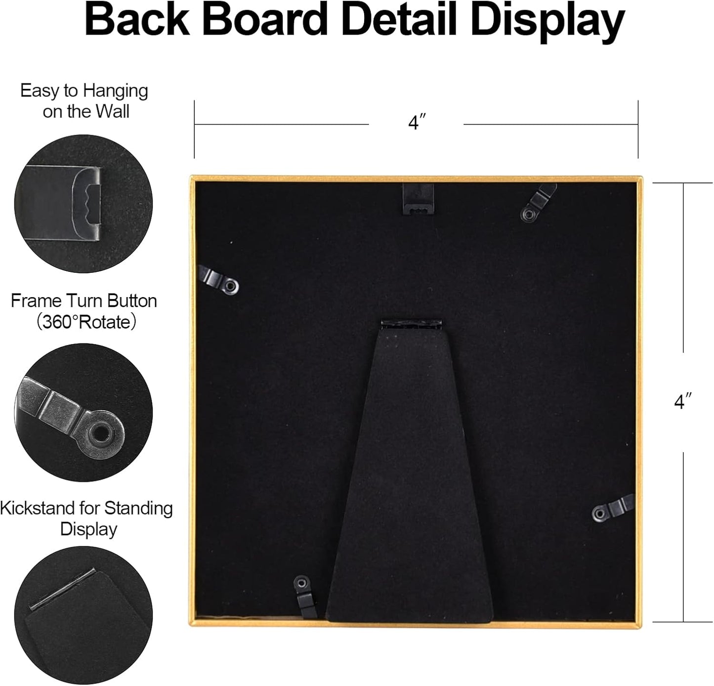 4x4 Picture Frame Matte Gold Modern Simple Thin Aluminum Metal Photo Frame with HD Real Glass, Display for Tabletop and Wall Collage. (2 Pack)