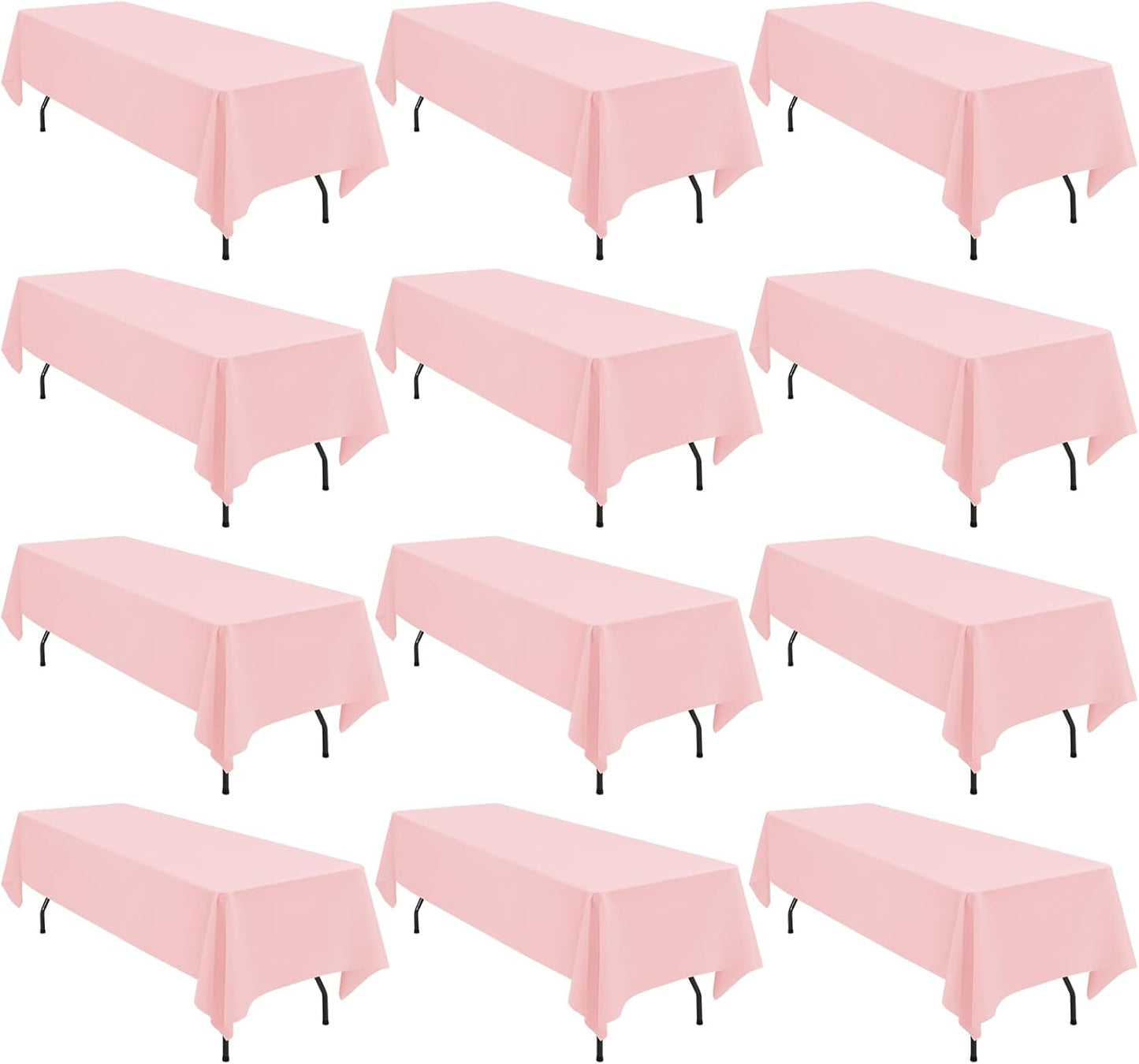 12 Pack Polyester Tablecloth 60 x 126 Inch Pink Tablecloth for 8 Ft Rectangle Tables,Stain and Wrinkle Resistant Washable Fabric Table Covers Polyester Table Clothes for Wedding Parties Banque