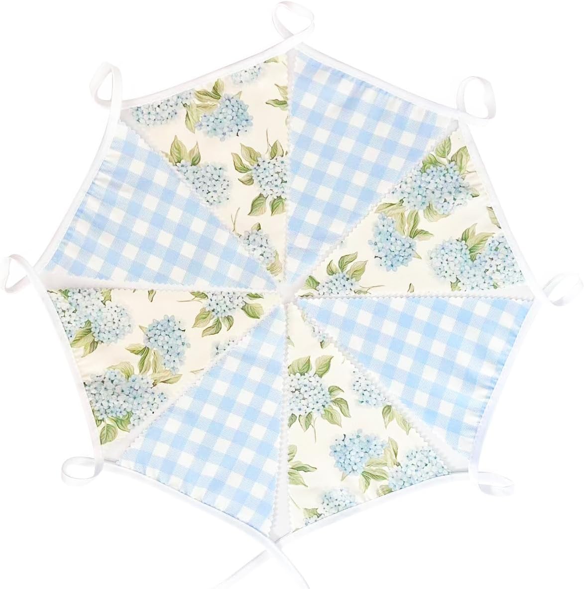 32Ft Blue Flora Party Decorations Blue Gingham HydrangeaTriangle Flag Fabric Banner Pennant Garland Streamer for Flora Birthday Vintage Flower Baby Shower Wedding Tea Party Garden Decor Supplies