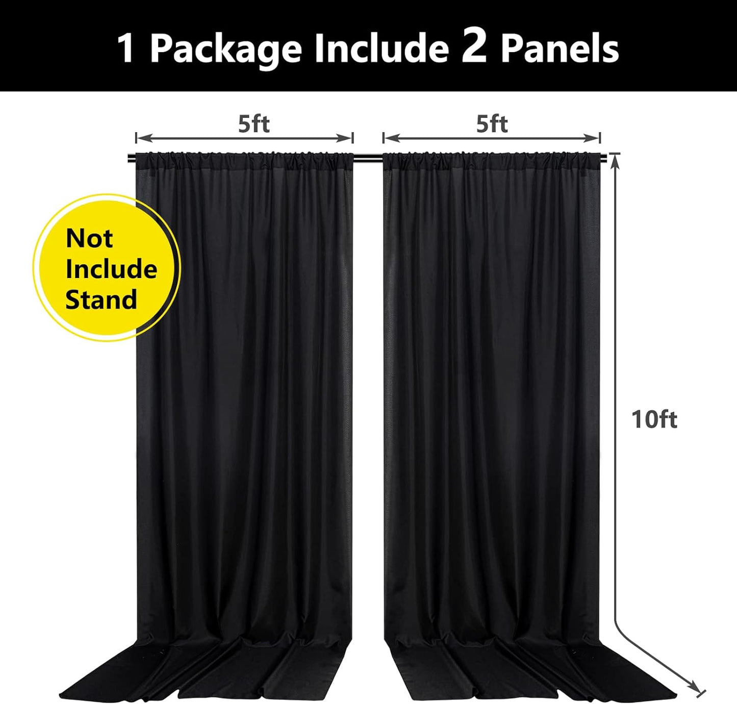 Black Backdrop Curtain for Party, Background Drapes Panels with Rod Pocket, Wrinkle Free Black Photo Curtains Backdrop Drapes Fabric Decoration for Wedding, Birthday Party Decor 5ft x 10ft, 2 Panels
