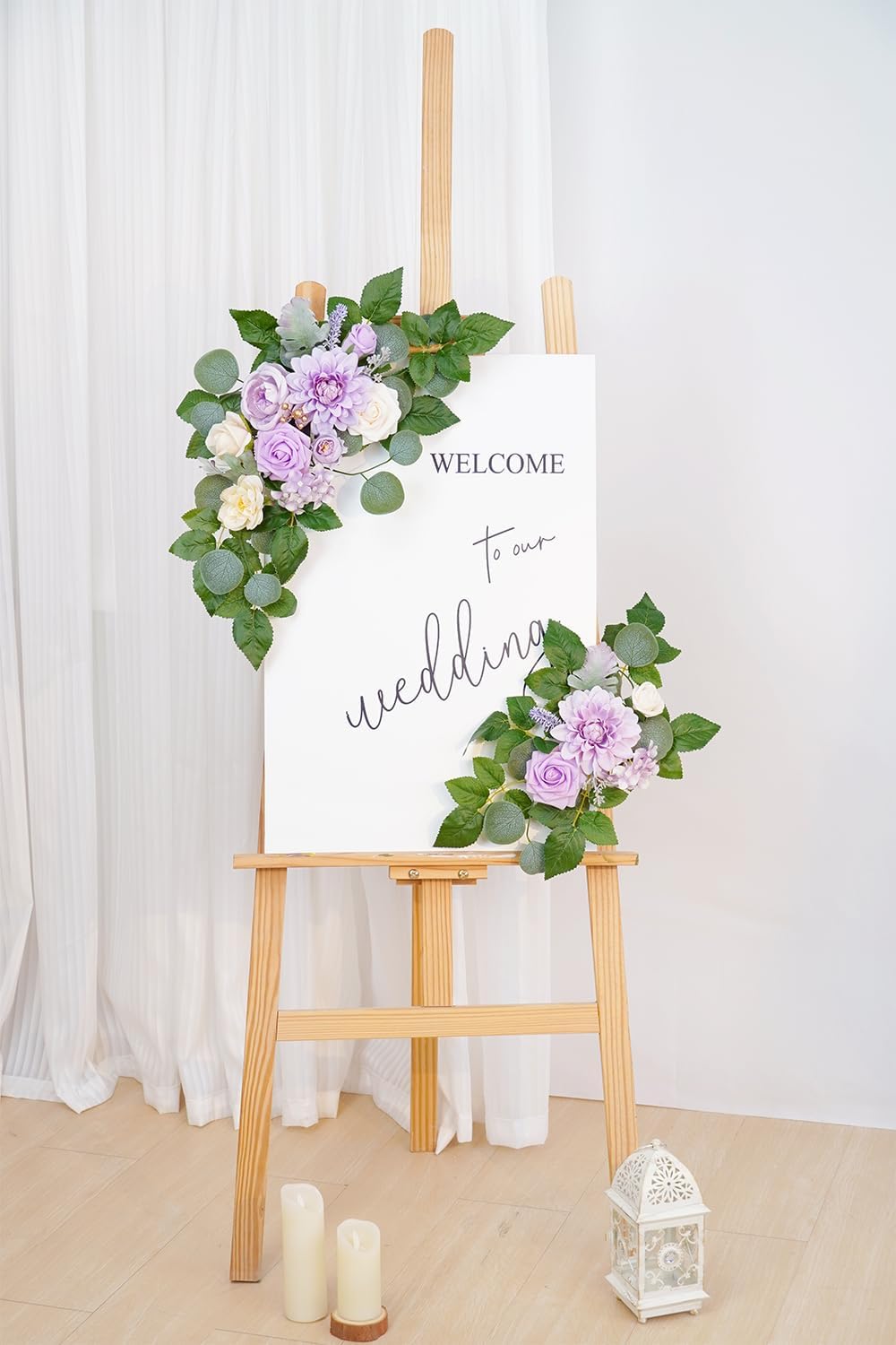 WEIERYUE(Pack of 2 Artificial Flowers Decorations,Artificial Arch Backdrop Garlandfor Ceremony Party Reception Entrance Welcome Easel Door Floral Decor Wall Home Entryway Outdoor(Cream Purple)